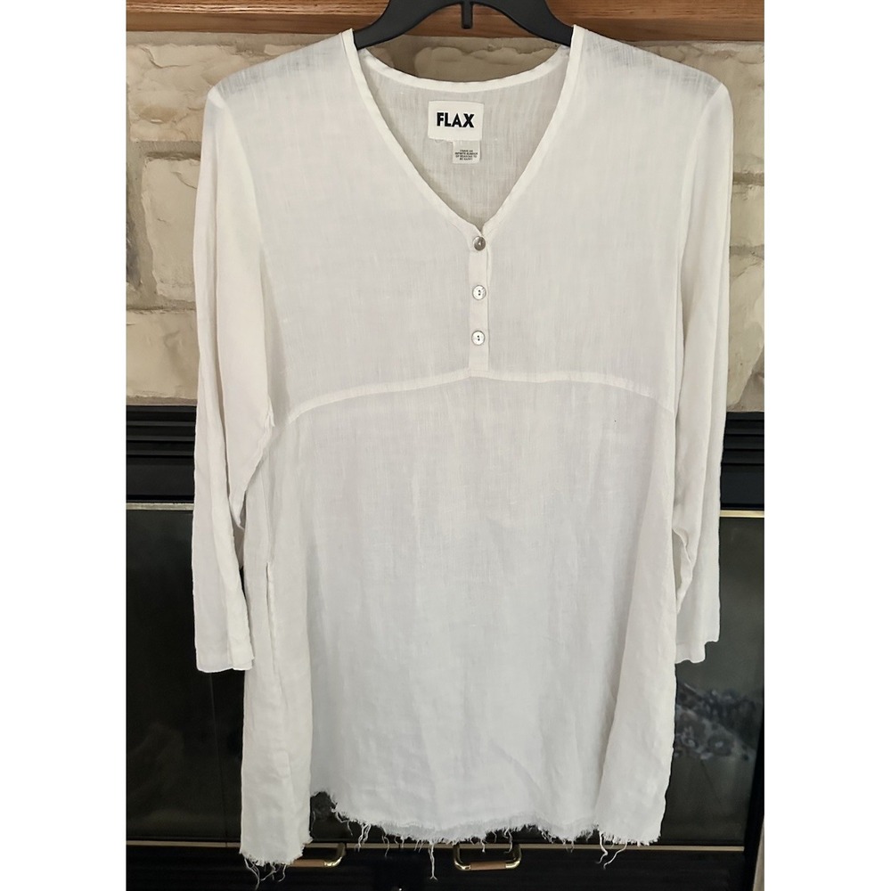 Flax Linen Tunic Top Raw Hem Pockets Lagenlook Boho Jeanne Engelhart Gray M L